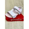 Sandalia bio Garvalin blanca con fucsia